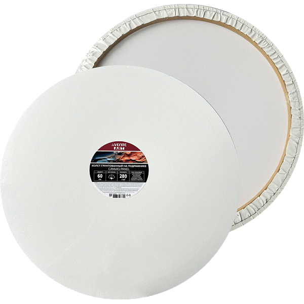 Холст на подрамнике круглый D - 60 см грунтованный 100% хлопок 280 г/м², мелкое зерно, цвет белый, "deVENTE. ARTISTIC STUDIO" термоусадочная пленка