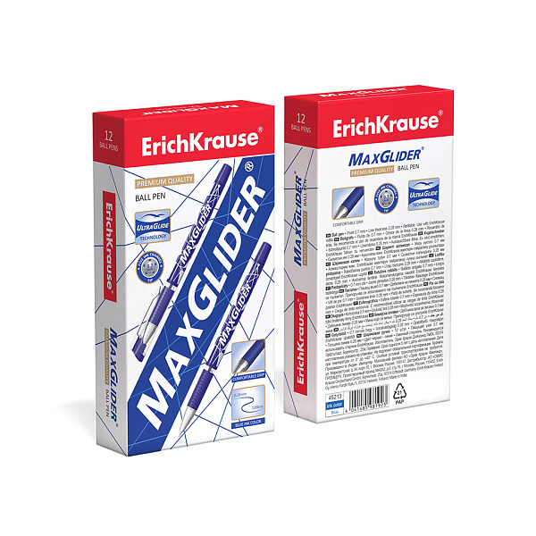 Ручка шариковая ErichKrause MaxGlider® Stick&Grip 0.7, Ultra Glide Technology, СИНЯЯ (в коробке по 12 шт.)