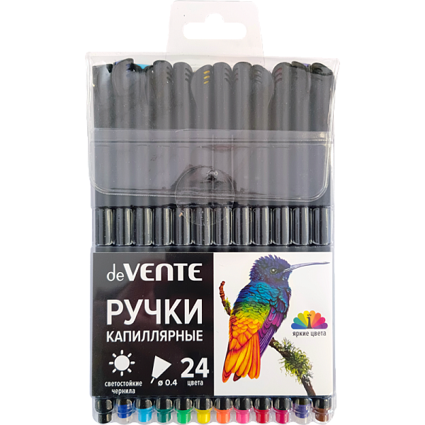 Набор ручек капиллярных "deVENTE. Drops" 24 цвета, 0,4 мм, с круглым черным корпусом, в пластиковом блистере
