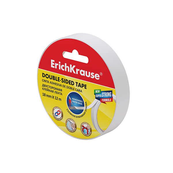 Клейкая лента двусторонняя 18 мм * 12 м ErichKrause®, прозрачная