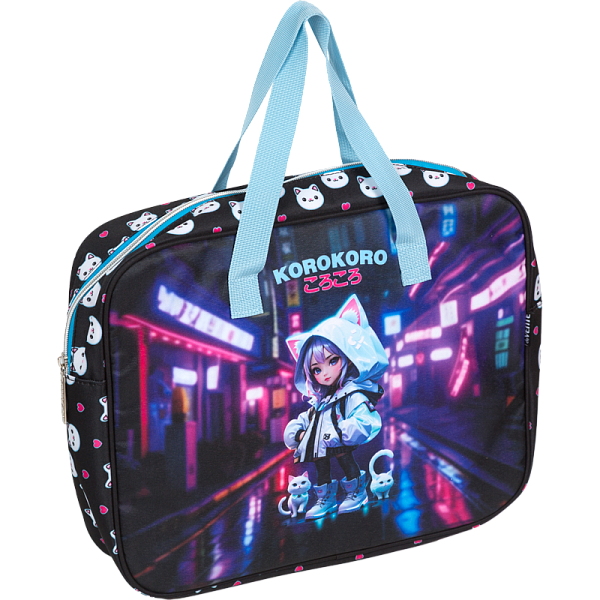 Папка для тетрадей, ИЗО и технологии "deVENTE. Korokoro" A4 (36x28x8 см) с расширением 8 см, плотный износостойкий полиэстер с водоотталкивающей пропиткой, с каучуковой аппликацией, на молнии сверху, каучуковая аппликация, с внутренним карманом, с по