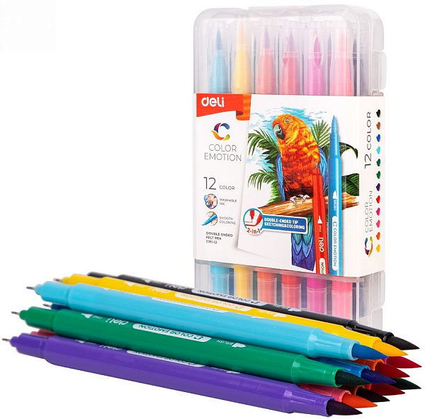 Фломастеры 12 цв. Deli Color Emotion пластиковая коробка