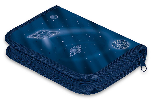 Пенал 1секц. д/мал. 190*130 Hatber "UFO" на молнии металлизиров. картон, выб лак с табл.умножения