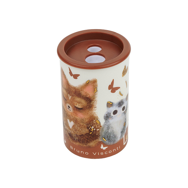 Точилка 2 отв. С КОНТЕЙНЕРОМ "Love me.Котики приносят счастье" (2 ВИДА)