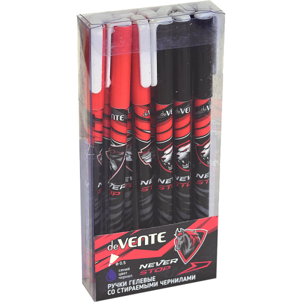 Ручка гелевая 0,5 мм стираемая deVENTE. Never Stop Синяя.с ластиком+ смен.стержень,2 дизайна