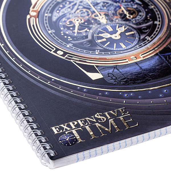 Тетрадь А4 80 л. кл. на гребне "TIME" Многоуров.перфорация, мат.ламин. 3D фольга 3D лак 2 диз. в блоке
