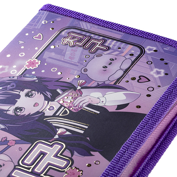 Пенал 1секц.+ств. д/дев. 190*130 Hatber "Друг всегда рядом" на молнии мат.ламин. 3D фольга ,инд.упак