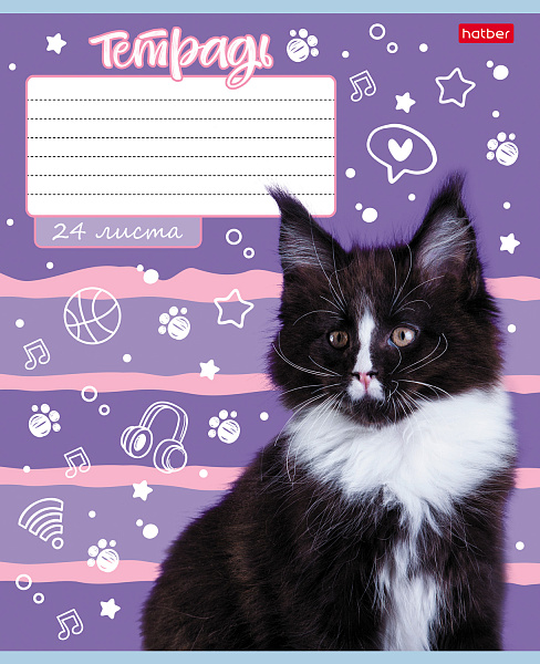 Тетрадь 24 листа в линию "Ушки на макушке" 65г/кв.м, скругленные углы, микс 5 вид