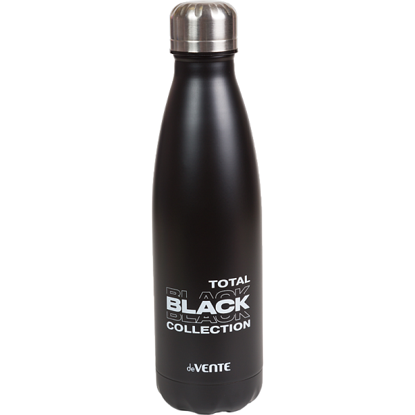 Бутылка-термос "deVENTE. Black Style" матовая черная, 500 мл, 26,3x7,6x7,6 см, 8-12 часов, нержавеющая сталь, с герметичной крышкой-пробкой, 