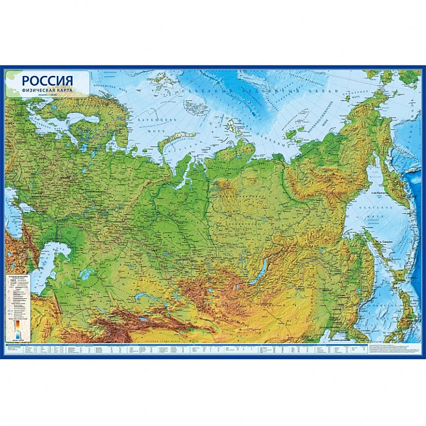 Карта России Физическая, 1:14,5М 60х40 см., интерактивная