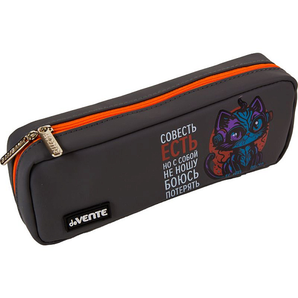 Пенал 3секц. 210 х 90 мм"deVENTE. Comix. Совесть есть" темно-серый прямоуг.для 60 пр., матовая иск.кожа  на молнии,с каучуковой аппликацией,