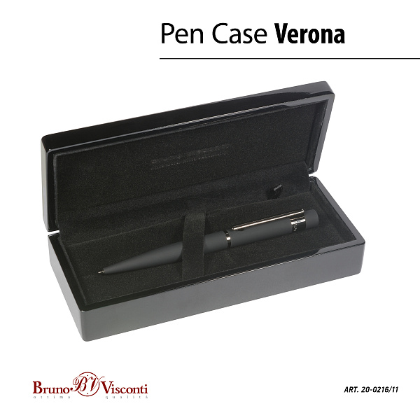 Ручка "VERONA" шарик. в футляре ДЕРЕВЯННОМ лак. 1.0 ММ, СИНЯЯ (корпус черный, футляр черный)