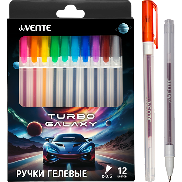 Набор ручек гелевых "deVENTE. Turbo Galaxy" 12 шт, 12 цветов, d=0,5 мм, прозрачно-матовый корпус, сменный стержень, в картонной коробке