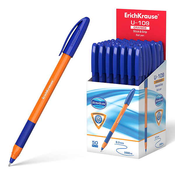 Ручка шариковая ErichKrause U-109 Orange Stick&Grip 0,7 мм Ultra Glide Technology СИНЯЯ, 