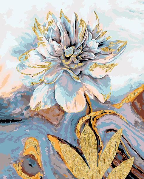 Картина по номерам 50*40 с поталью "Пион в золоте" "ФРЕЯ"