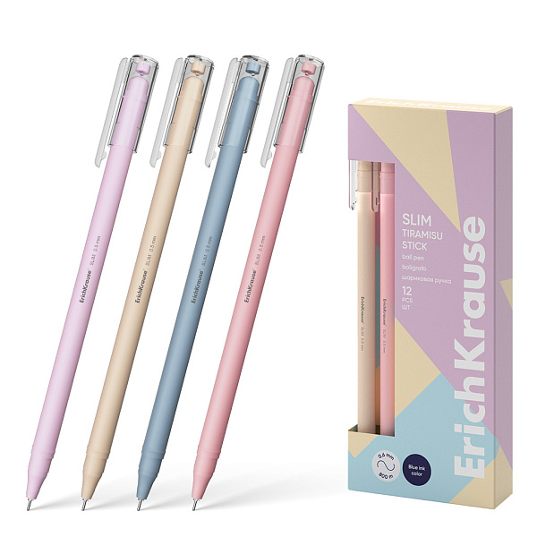 Ручка шариковая 0,7 мм ErichKrause СИНЯЯ,Slim Stick Tiramisu 