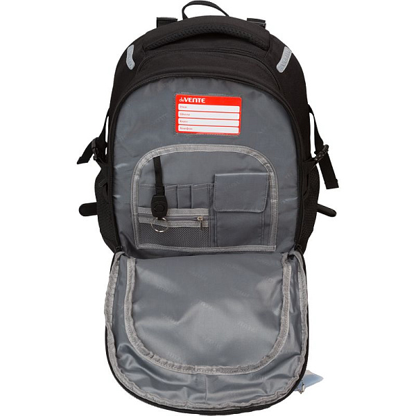 Рюкзак "deVENTE. Ergo. Sport" школьный 39x28x20 см (18 л) 600 г, 2 отделения на молнии, одно с уплотненным отделением для ноутбука до 15 дюймов и книг и карманом для учебников, второе с органайзером и карабином для ключей, передний карман на молнии с