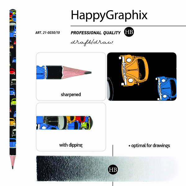 Карандаш ч/г НВ "Happy Graphix" ЦВЕТНЫЕ АВТОМОБИЛИ