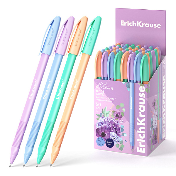 Ручка шариковая 1,0 мм  ErichKrause, СИНЯЯ,  U-108 Stick Pastel Bloom 1.0, Ultra Glide Technology