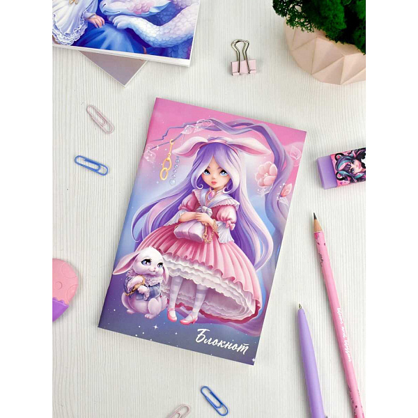 Блокнот 120*185 40 л. ТОЧКА "АЛИСА" /Блок - белый офсет 65 г/м², мягкий переплёт (2 скобы), пленка софт тач вельвет,