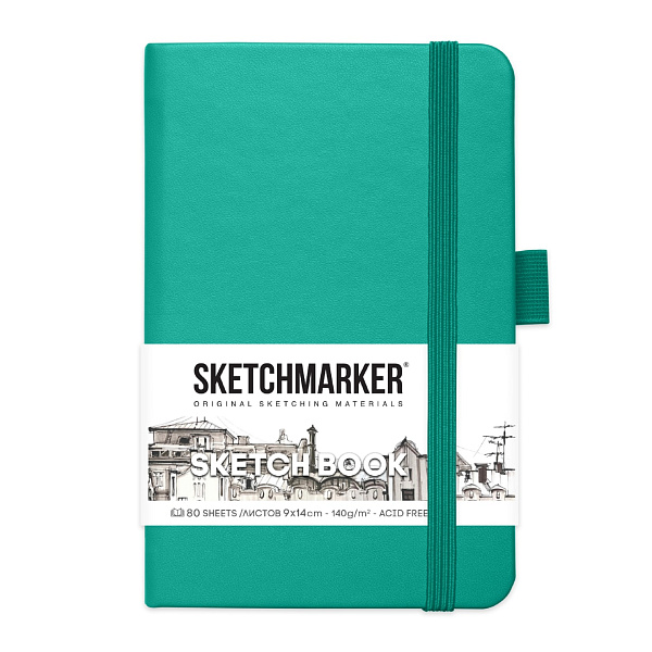 Блокнот для зарисовок Sketchmarker 140г/кв.м 20*20cм 80л твердая обложка Изумрудный