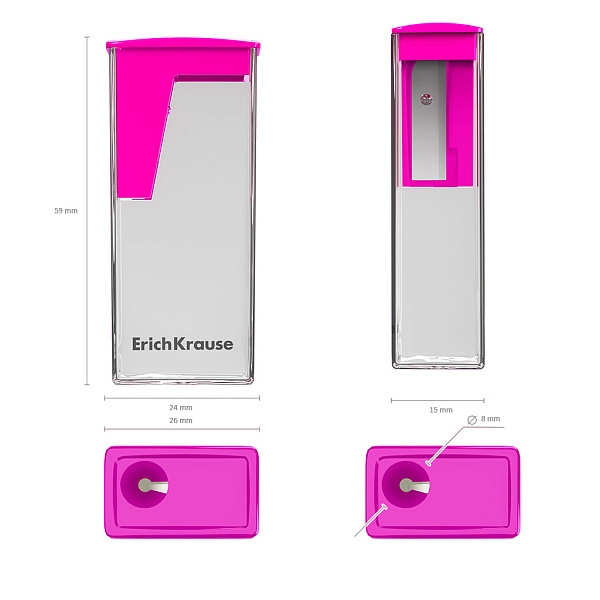 Точилка 1 отв. ErichKrause City, Vivid, с контейнером, ассорти, пластиковая 