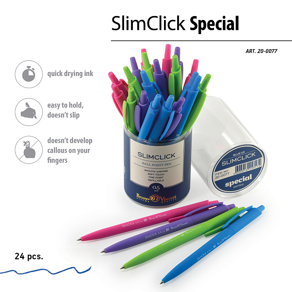 Ручка шариковая автомат. 0,5 мм SlimClick.SPECIAL, СИНЯЯ (4 цвета корп)