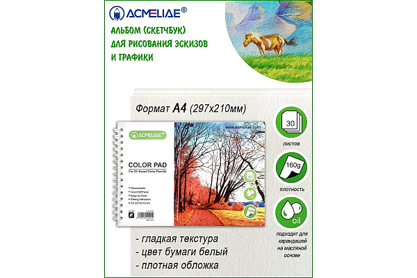 Скетчбук А4 30 л. 160 г для цветных карандашей
