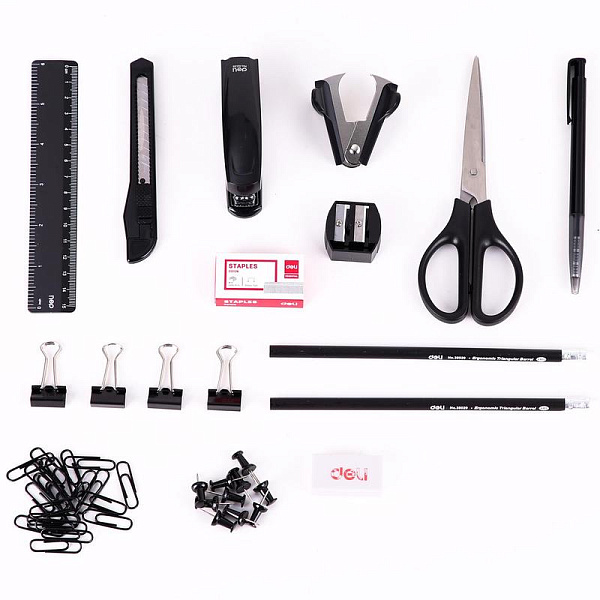 Набор настольный Deli  (15 предметов) пластик черный