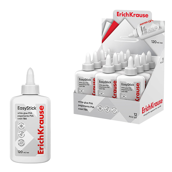 Клей ПВА 120 мл ErichKrause EasyStick, (в дисплее )