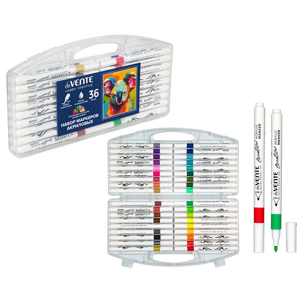 Набор маркеров акриловых "deVENTE. HOBBY CREATIVE. Classic&Pastel" 36 цв. круглый корпус, пулевидный наконечник, ширина линии 2 мм, в пластиковой коробке