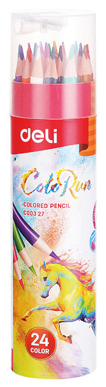 Карандаши 24 цв. Deli ColoRun трехгран. тополь точилка карт.тубус