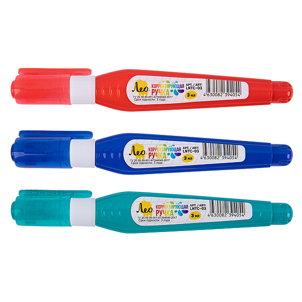 Корректирующая ручка 3 мл "Лео" "Учись" металлический наконечник шоу-бокс .