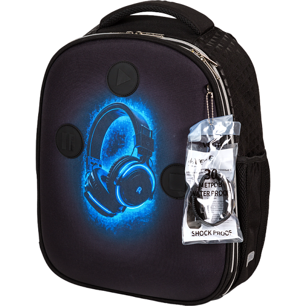 Рюкзак школьный "deVENTE. Choice Lite. Headphones" жесткий 38x29x17 см (17 л) вес 800 г, 1 отд. на молнии с разделителями для учебников, 1 отделение с органайзером, 2 боковых кармана сеткой на резинке, эргономичная формоустойчивая вентилируемая спинк