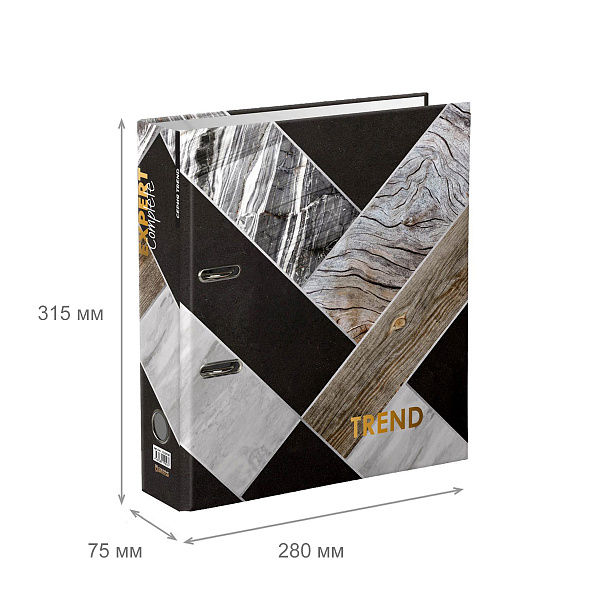 Папка-регистратор 75 мм ламинир. "Expert Complete" "Wood&Stone" Trend A4 арочный механ. глянцевый гранит