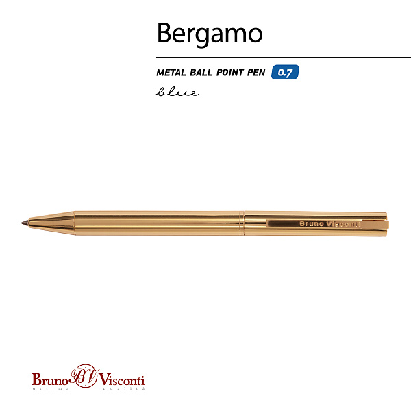 Ручка шарик. автомат 0,7 мм"BERGAMO"  СИНЯЯ  (корпус металл Золото)