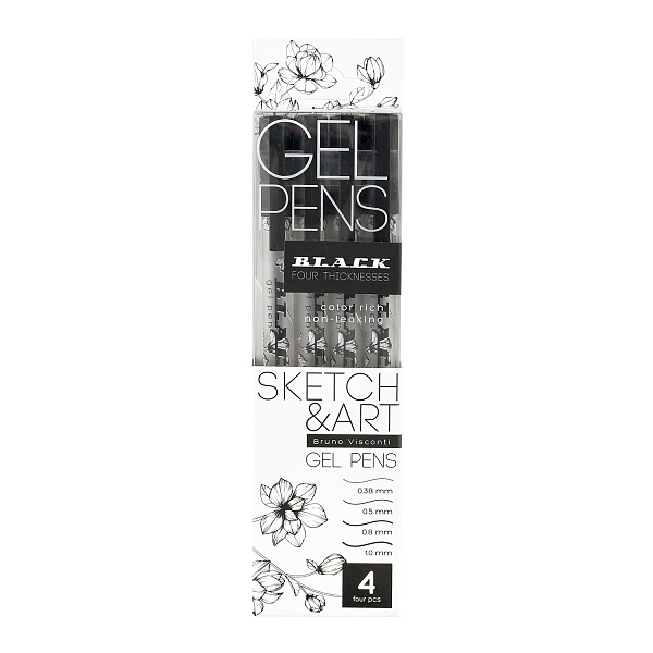 Набор ручек гелевых Sketch&Art "Uni Write.BLACK", 0.38 мм, 0.5 мм, 0.8 мм, 1.0 мм