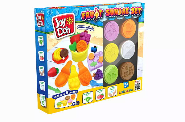 Масса для лепки Joy Doh, набор FRUIT SUNDAE SET - ФРУКТОВОЕ РАЗНООБРАЗИЕ, доп. пресс-формы, 18 аксессуаров, 6 баночек с тестом,  (6 x 28 г.), 1/12