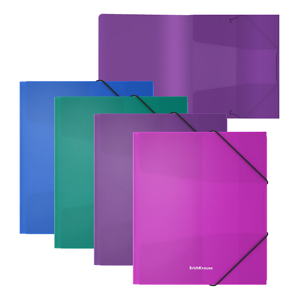 Папка для тетрадей на резинках пластиковая  ErichKrause® Diagonal Vivid, A5+, ассорти (в пакете по 4 шт.)