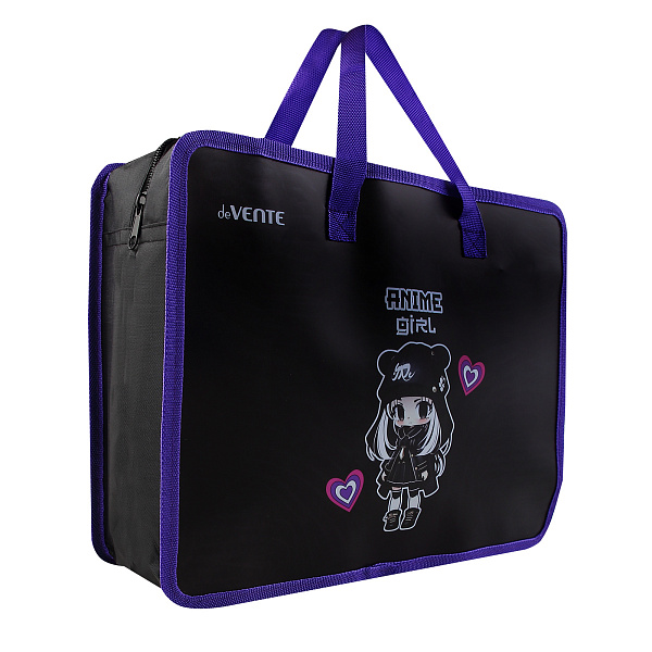 Папка для тетрадей, ИЗО и технологии "deVENTE. Anime Girl" A4 с ручками, с расширением 10 см, 400 мкм, на молнии сверху, в пластиковом пакете 