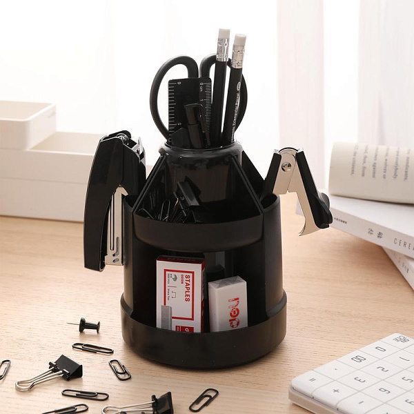 Набор настольный Deli  (15 предметов) пластик черный