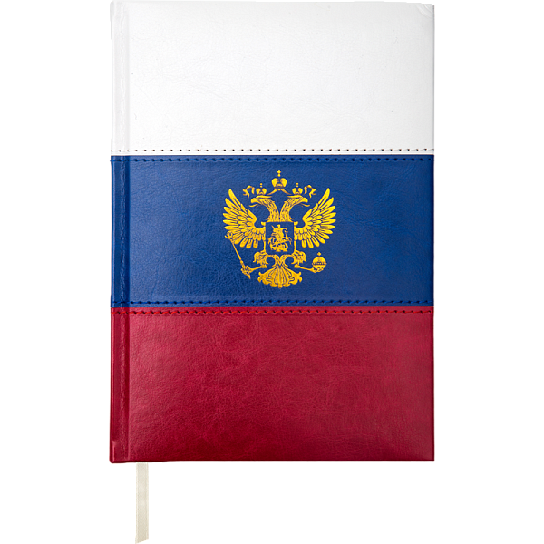 Бизнес блокнот А4 60 л. "deVENTE. Flag" триколор, белая бумага 70 г/м² в клетку, печать в 1 краску, твердая комбинированная обложка из искусственной кожи с поролоном, тиснение фольгой, отстрочка, закругленные уголки, 1 ляссе, в термоусадочной пленке,