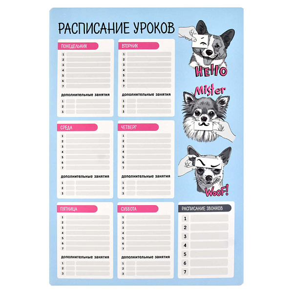 Расписание уроков А3 "ВЕСЁЛЫЕ МОРДОЧКИ" полноцветная печать, полипропилен/