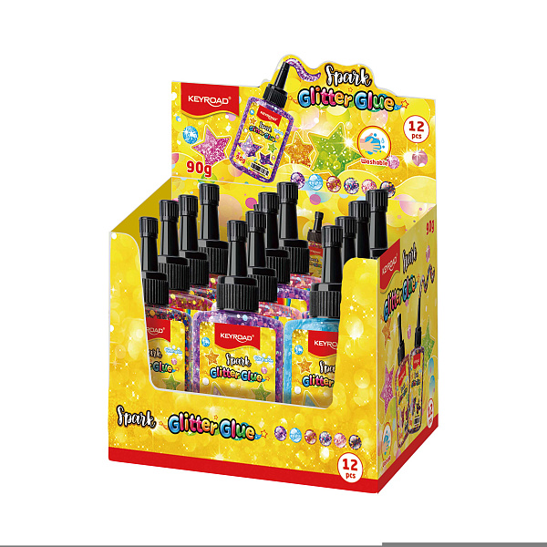 Клей с блестками ПВА KEYROAD, 90 г, 6 цветов ассорти, дисплей
