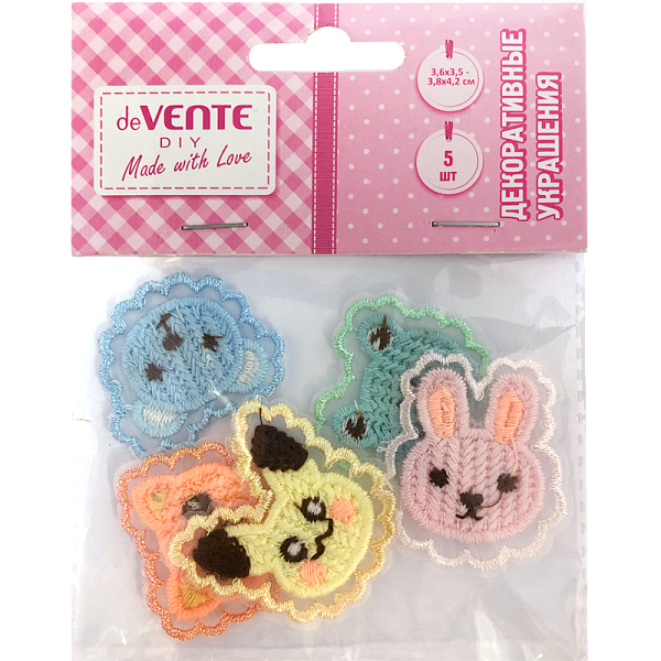 Декоративные украшения "deVENTE. Cuties" тканевые, от 36x35 мм до 38x42 мм, 5 шт, ассорти дизайнов, в пластиковом пакете с блистерным подвесом