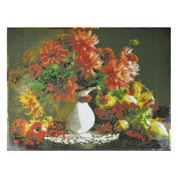 Алмазная мозаика 40*50 см "ОСЕННИЙ БУКЕТ" (24 цветов страз, холст на подрамнике с напечатенной картиной, покрытый клеевым слоем и защитной пленкой, пакеты