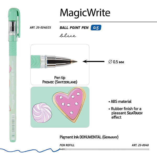 Ручка шариковая 0,5 мм "MagicWrite. Сладкое настроение. Сердечки" СИНЯЯ
