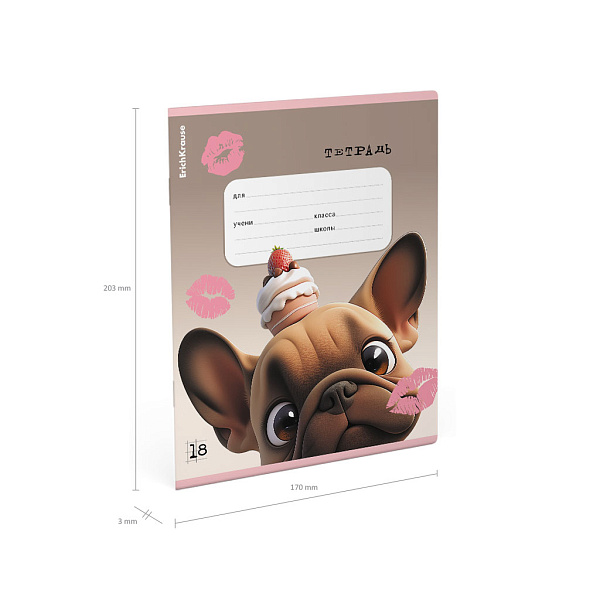 Тетрадь 18 листов в клетку ErichKrause Frenchie, выборочный УФ-лак (в плёнке)_MIX-PACK