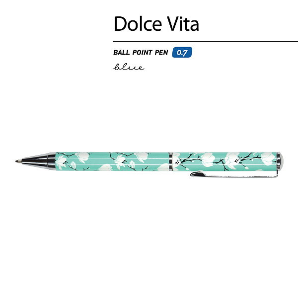 РУЧКА "DOLCE VITA. Камелии." ШАРИКОВАЯ, МЕТАЛЛИЧЕСКИЙ КОРПУС, 0,7 ММ, СИНЯЯ (10129060/191218/0031160,КИТАЙ)
