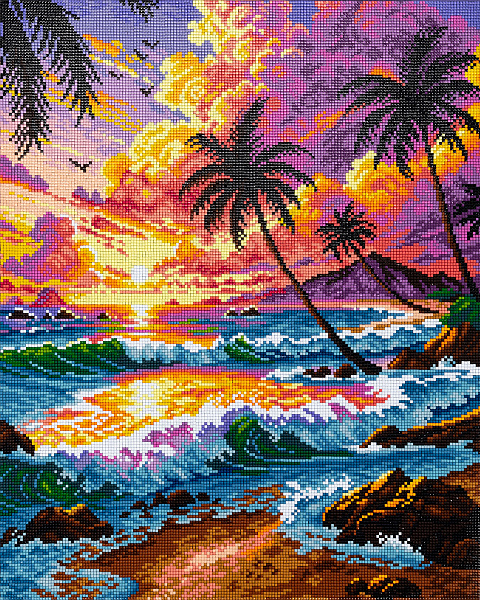 Алмазная мозаика 40*50 "ФРЕЯ" на подрамнике "Закат над океаном"